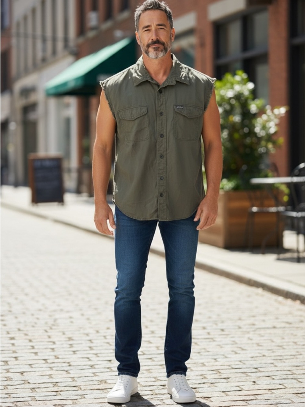 Buffalo Outdoors Sleeveless Button-Front Shirt in Army Green